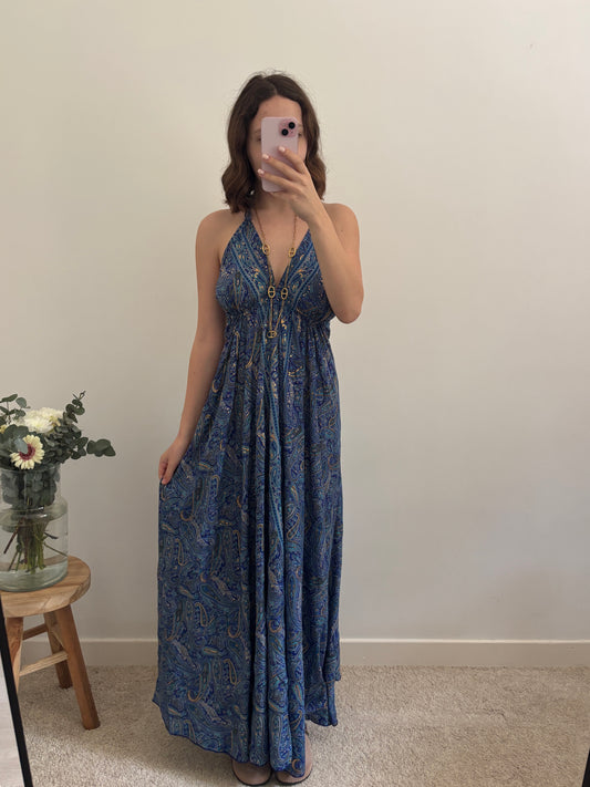 Robe bohème dos nu bleu foncé