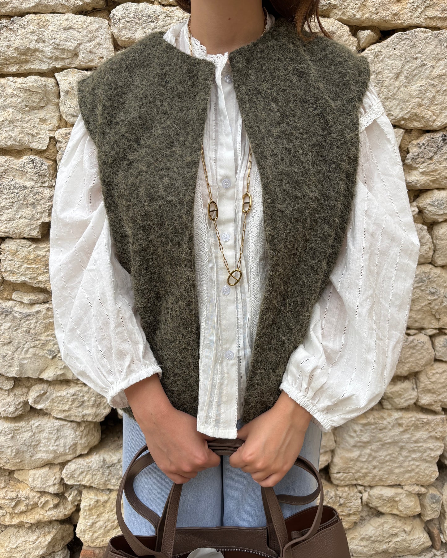 Khaki mouwloos vest