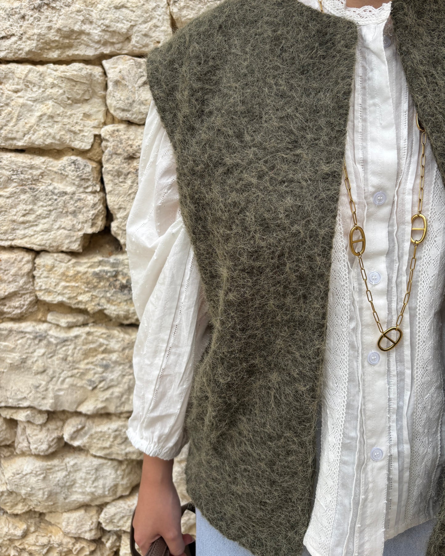 Khaki mouwloos vest