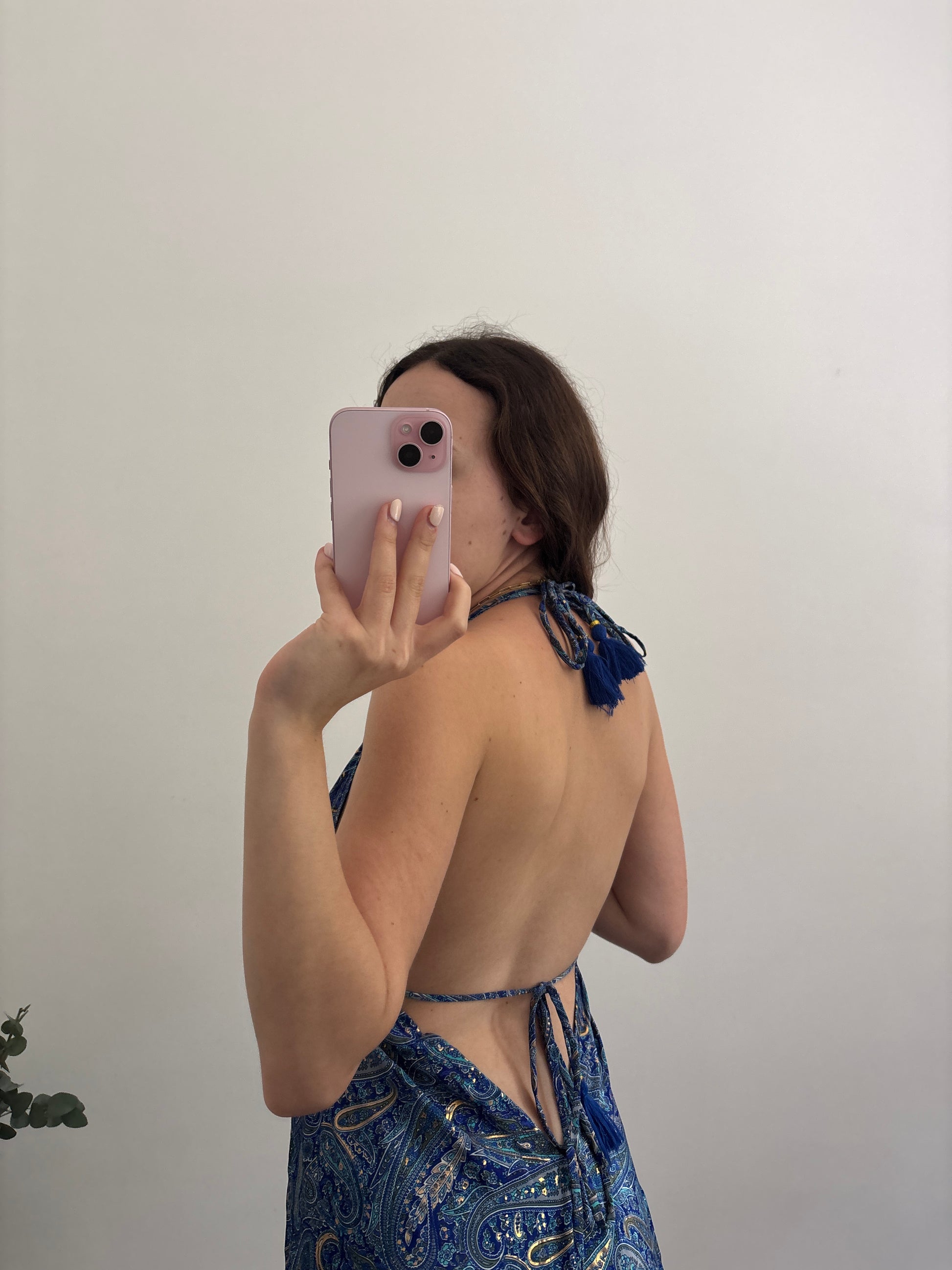 Dark blue backless bohemian dress