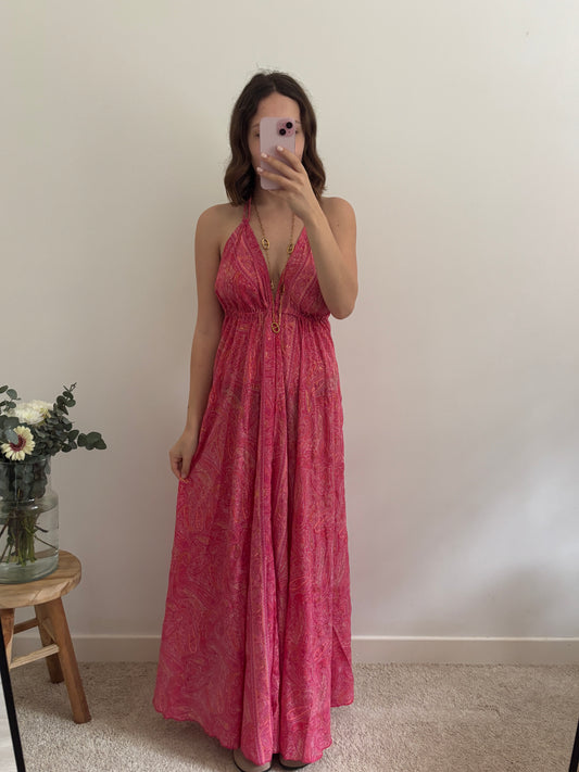 Robe bohème dos nu rose orangé