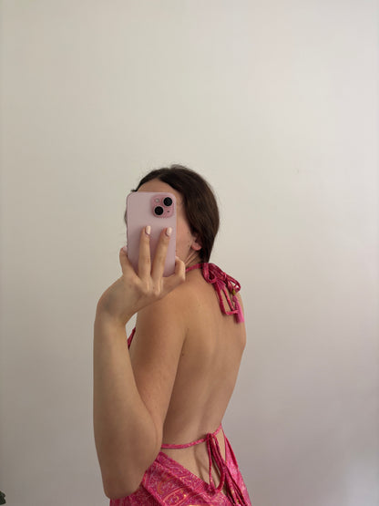 Robe bohème dos nu rose orangé
