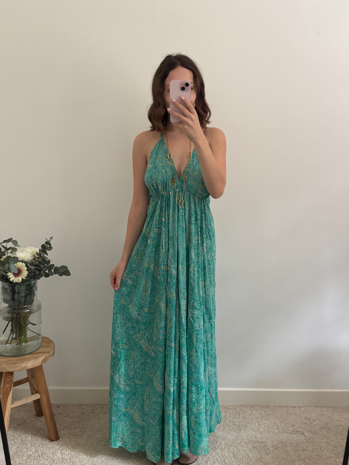 Robe bohème dos nu vert turquoise