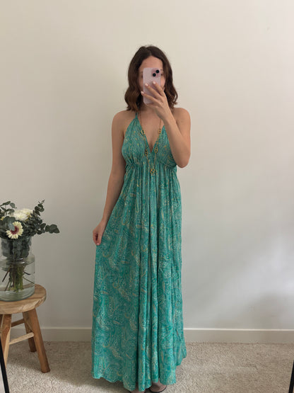 Robe bohème dos nu vert turquoise