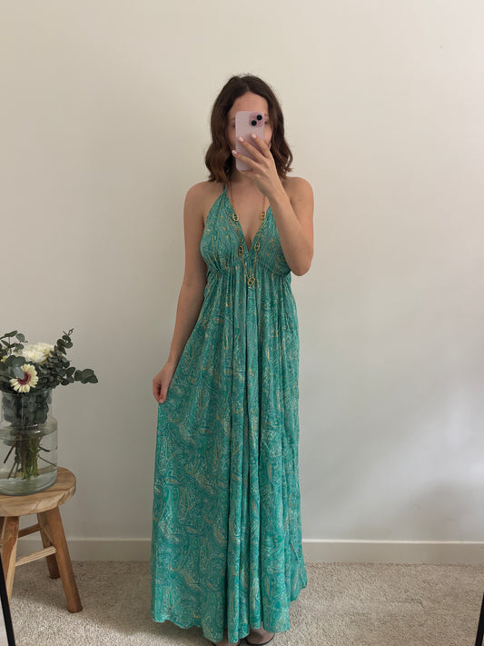 Robe bohème dos nu vert turquoise