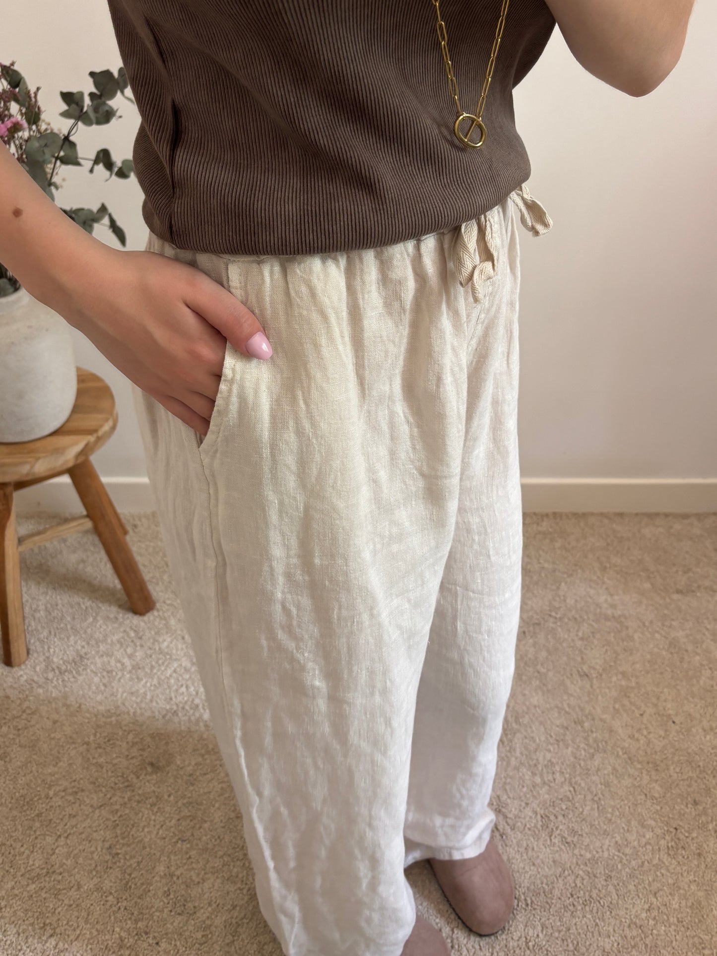 Pantalon en lin beige