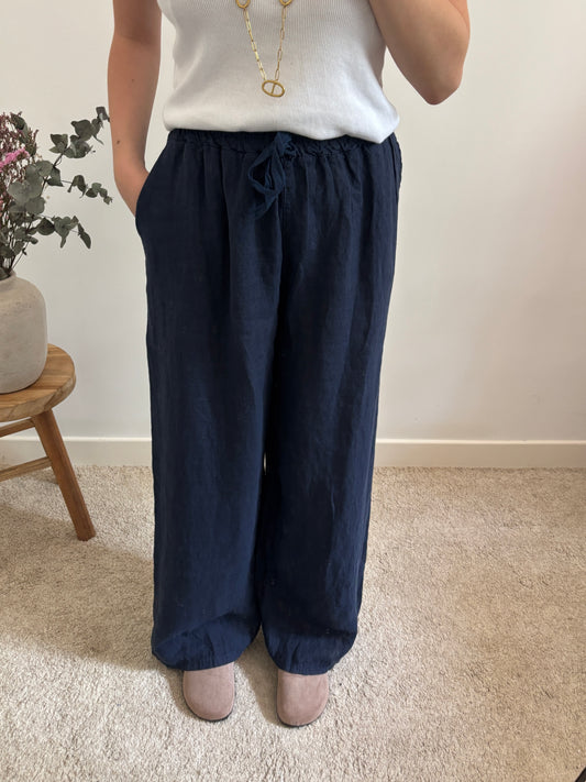 Pantalon en lin marine