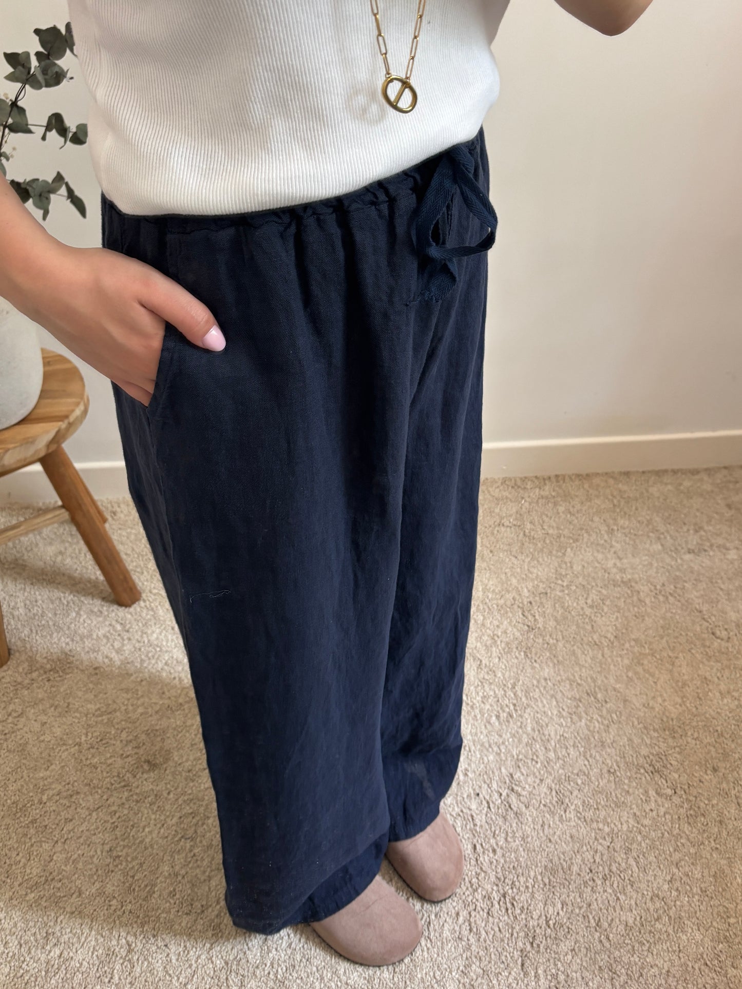 Pantalon en lin marine