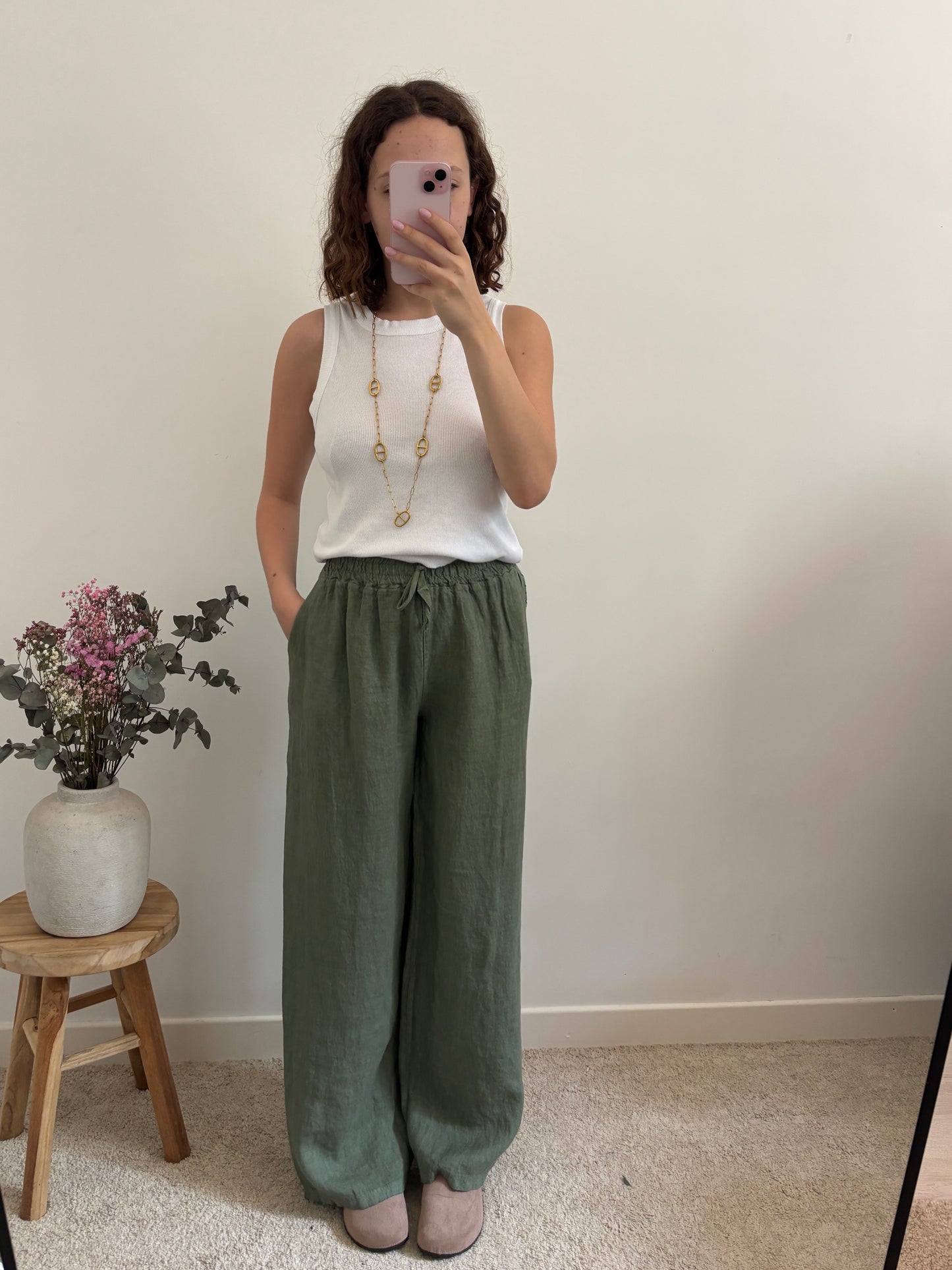 Pantalon en lin kaki
