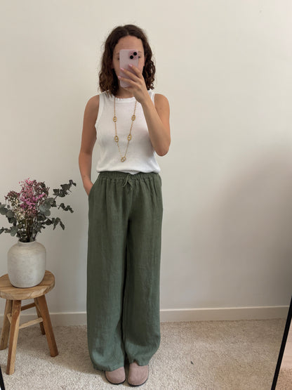 Pantalon en lin kaki