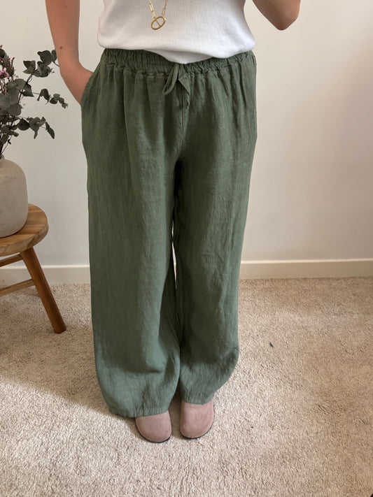 Pantalon en lin kaki