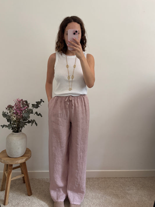 Pantalon en lin rose