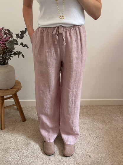 Pantalon en lin rose