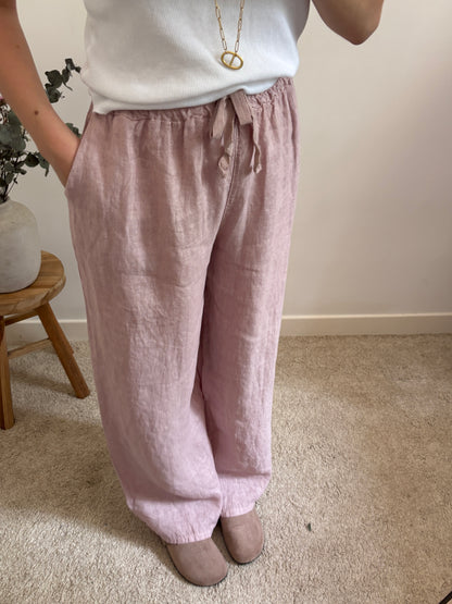 Pantalon en lin rose