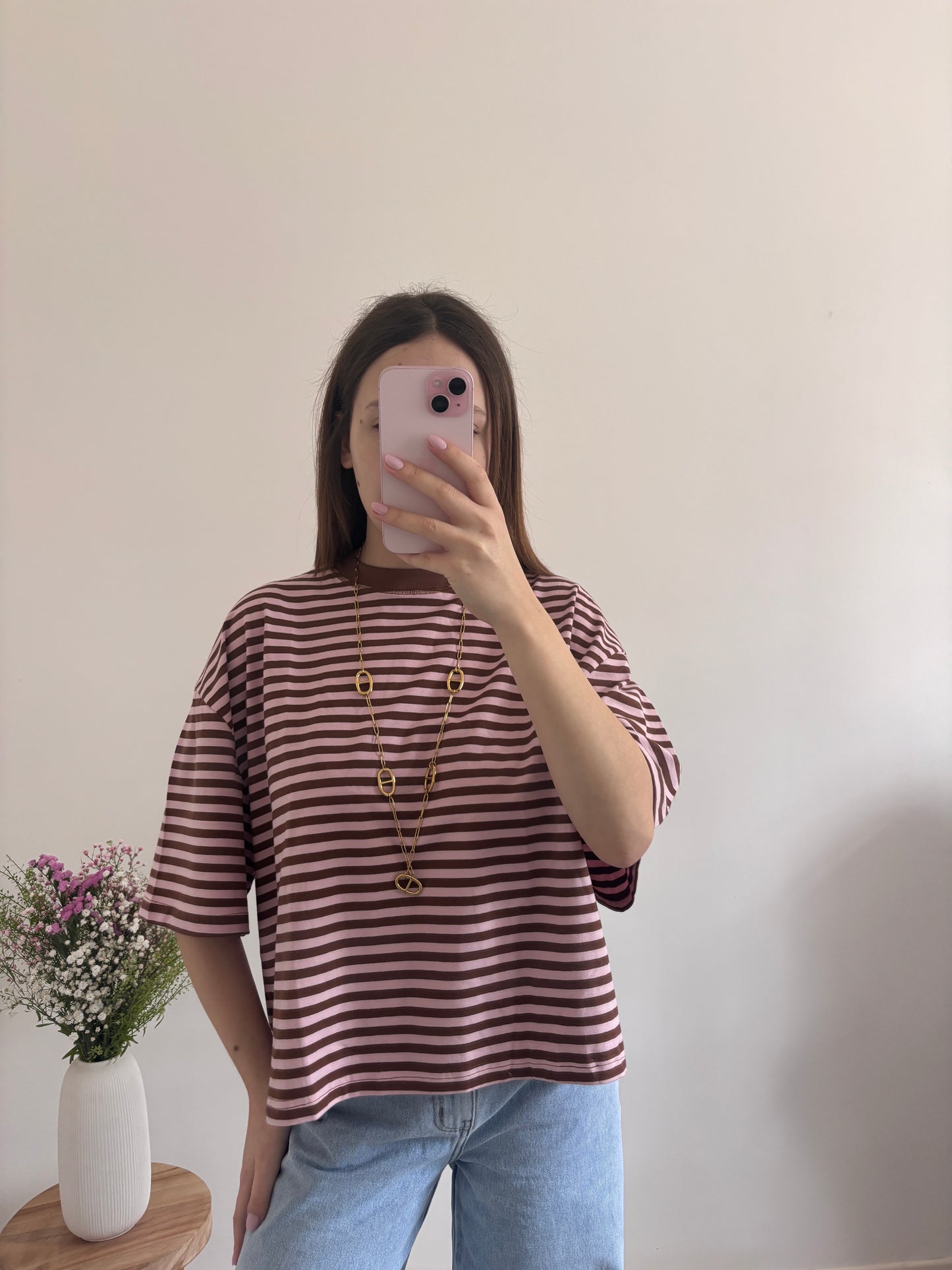 Ayla striped T-shirt brown/pink