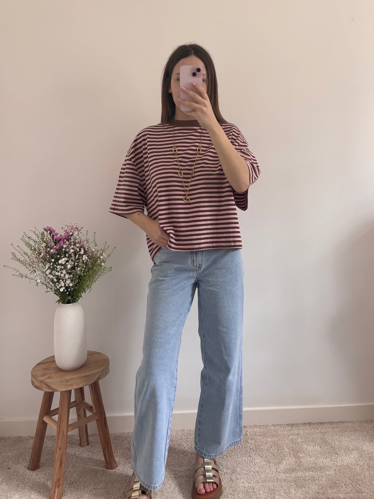 Ayla striped T-shirt brown/pink