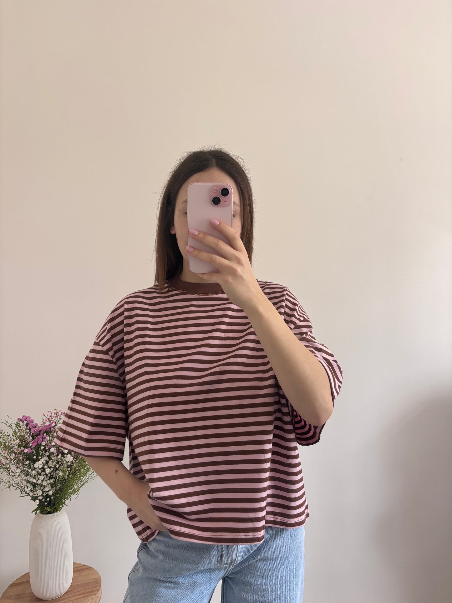 Ayla striped T-shirt brown/pink