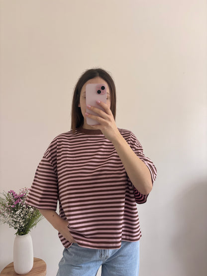Ayla striped T-shirt brown/pink