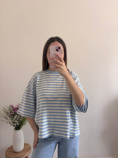 T-shirt Joy gestreept lichtblauw