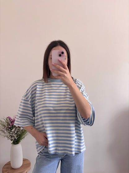 T-shirt Joy gestreept lichtblauw