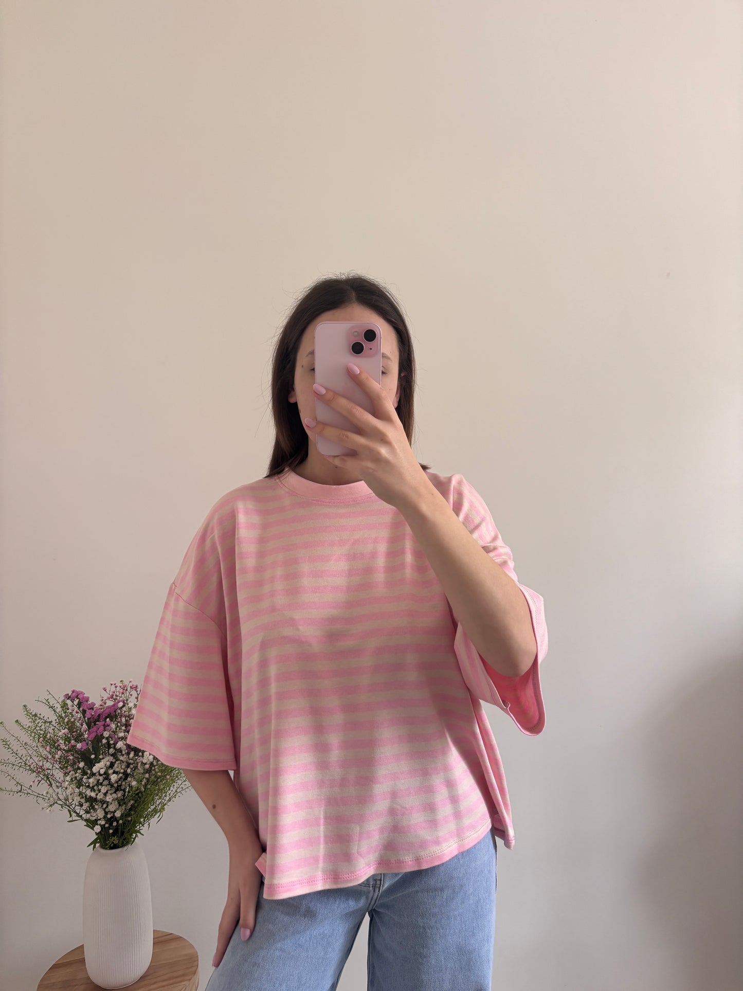 T-shirt Joy gestreept roze