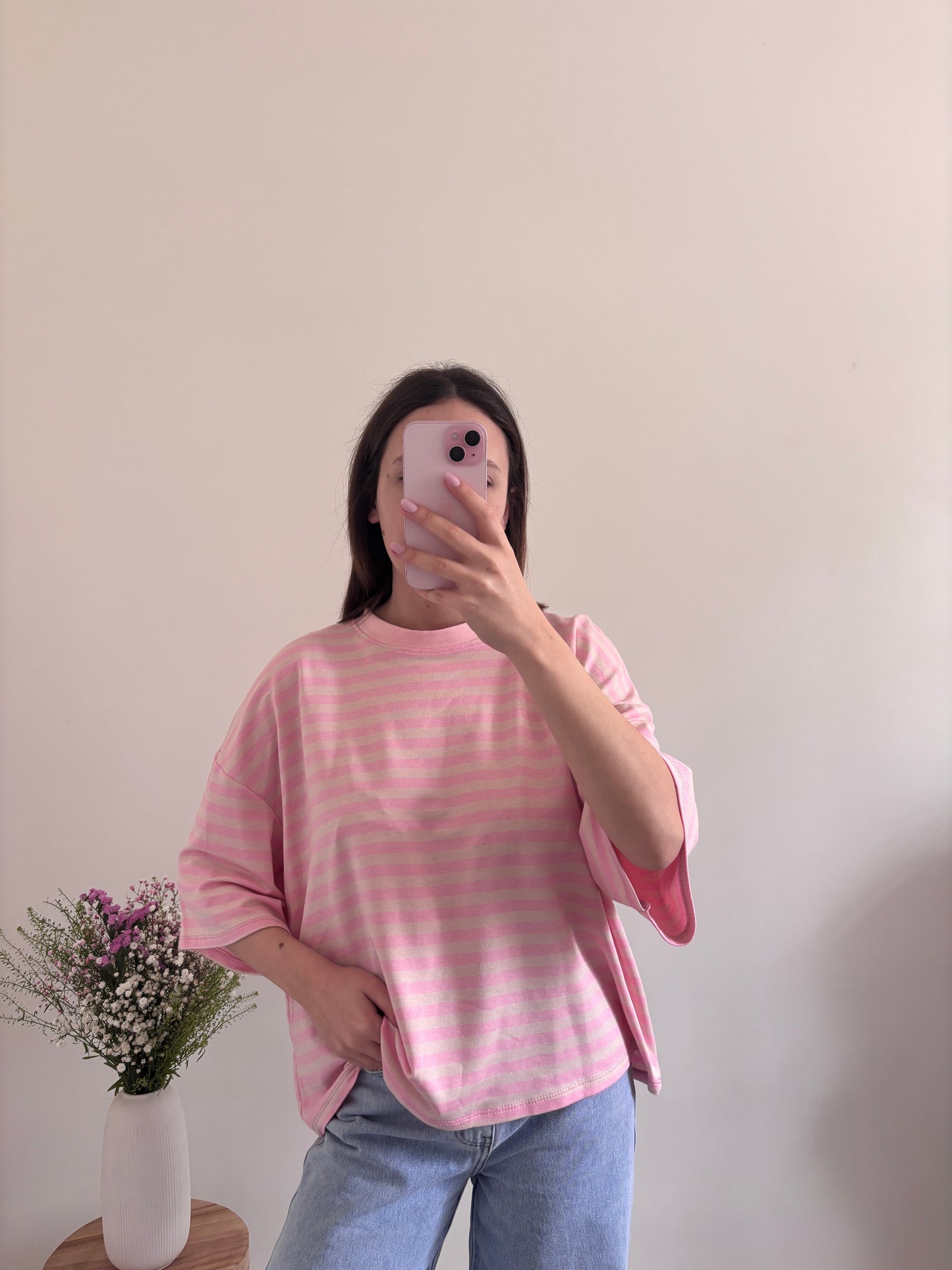 T-shirt Joy gestreept roze
