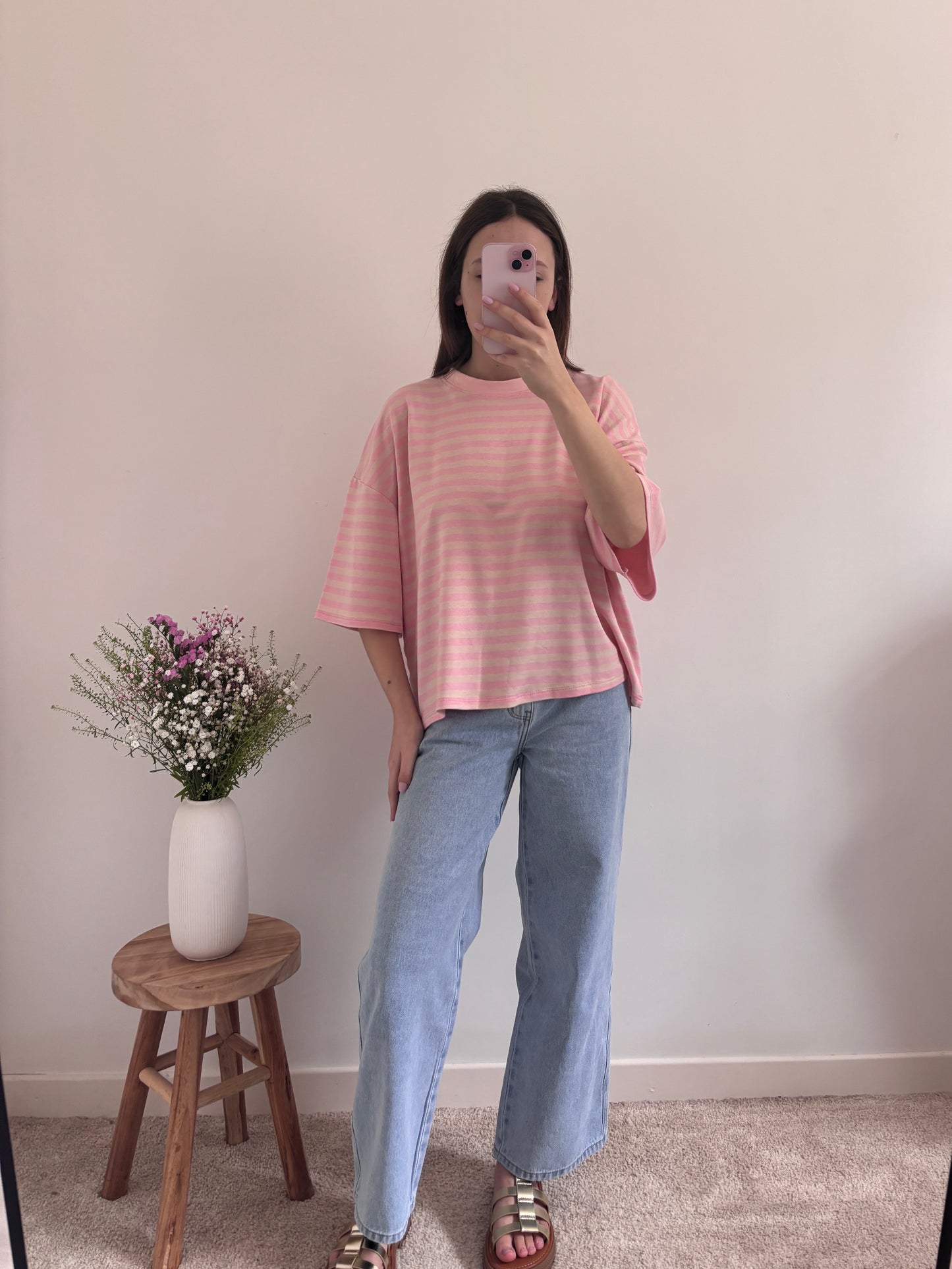 T-shirt Joy gestreept roze