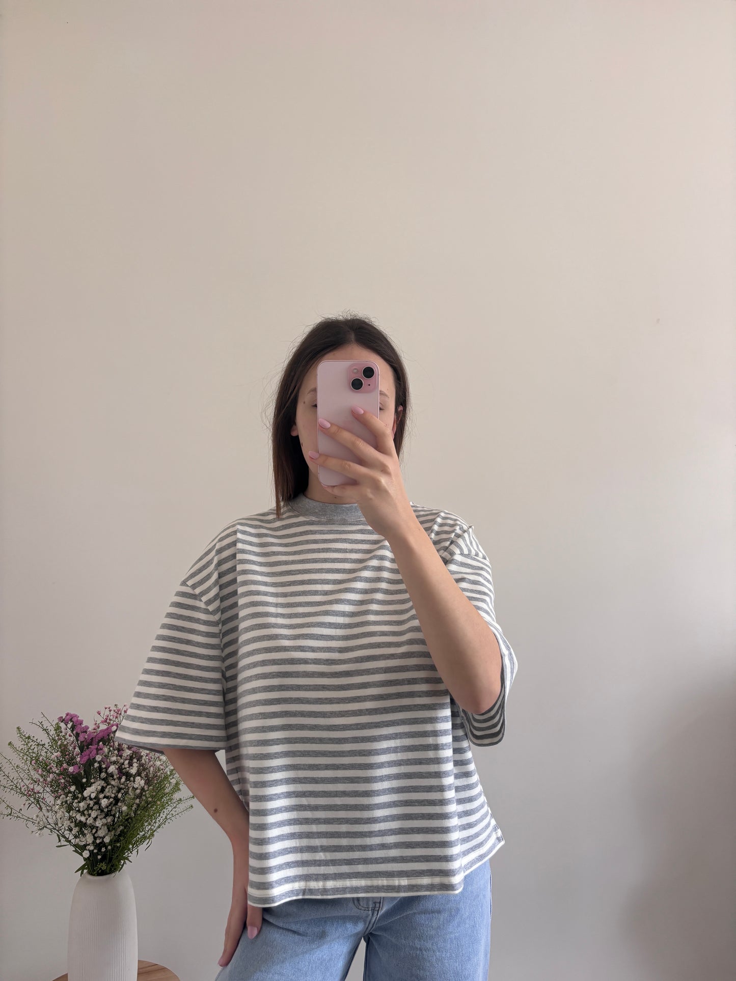 Ayla grey/white striped T-shirt
