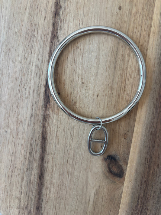 Silver-plated mesh charm bangle